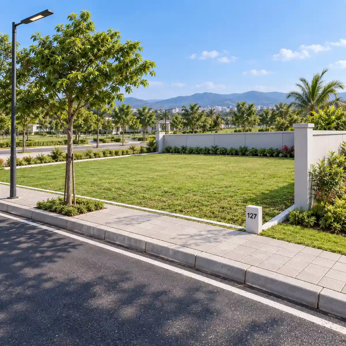 Concorde Doddaballapur levelled corner plot with a compound wall, footpath and street light, artist's impression